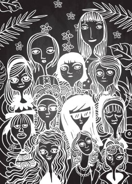 Dünya Kadınlar Günü. Vektör desen vektör çizim doodle tarzı kadın yüzü