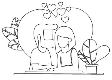 İllüstrasyon ile romantik bir akşam yemeği. Dating. Sevgililer günü kutlama