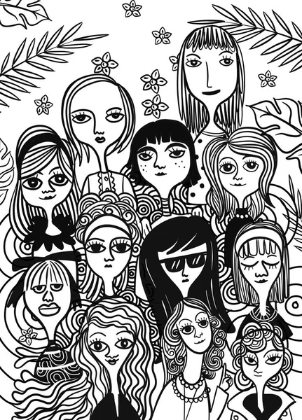 Dünya Kadınlar Günü Vektör Desen Vektör Çizim Doodle Tarzı Kadın — Stok Vektör