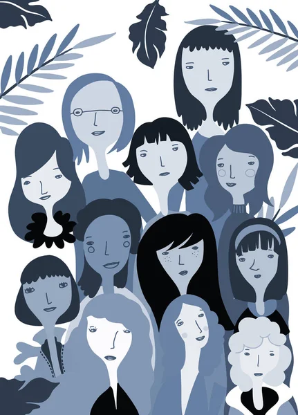 International Women Day Vector Pattern Women Faces Vector Illustration Doodle — Stock Vector