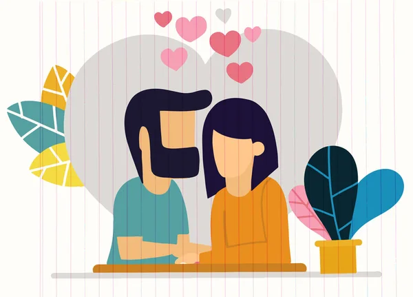 Illustration Med Romantisk Middag Dating Alla Hjärtans Dag Firande — Stock vektor