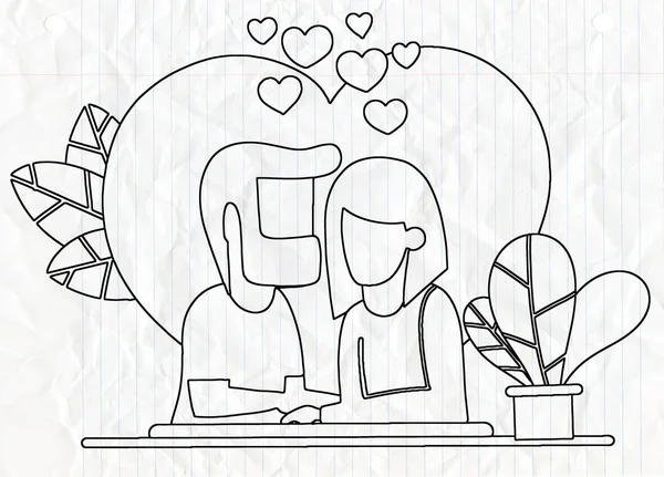 İllüstrasyon ile romantik bir akşam yemeği. Dating. Sevgililer günü kutlama