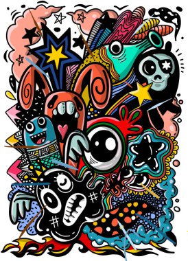 Vektör çizim Doodle sevimli canavar arka plan, el çizmek