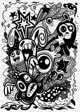 Vektör çizim Doodle sevimli canavar arka plan, el çizmek