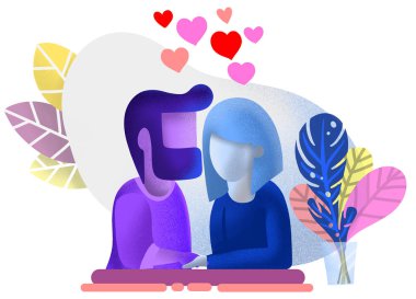 İllüstrasyon ile romantik bir akşam yemeği. Dating. Sevgililer günü celebr