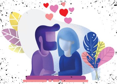 İllüstrasyon ile romantik bir akşam yemeği. Dating. Sevgililer günü celebr