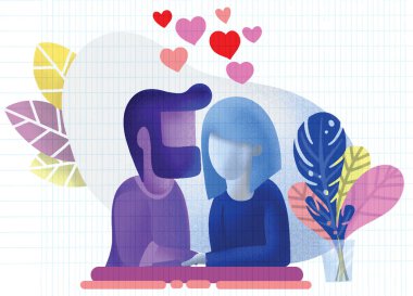 İllüstrasyon ile romantik bir akşam yemeği. Dating. Sevgililer günü celebr