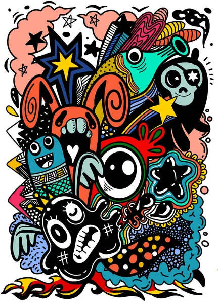 Vector illustration of Doodle cute Monster background ,Hand draw — Stock Vector