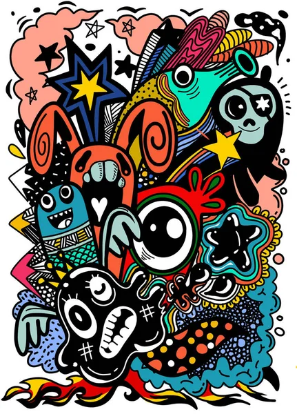 Ilustración vectorial de Doodle lindo Monster fondo, Dibujo a mano — Archivo Imágenes Vectoriales