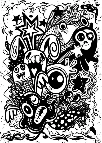 Ilustración vectorial de Doodle lindo Monster fondo, Dibujo a mano — Archivo Imágenes Vectoriales