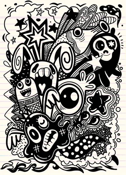 Vektorillustration av Doodle söt Monster bakgrund, Hand Rita — Stock vektor