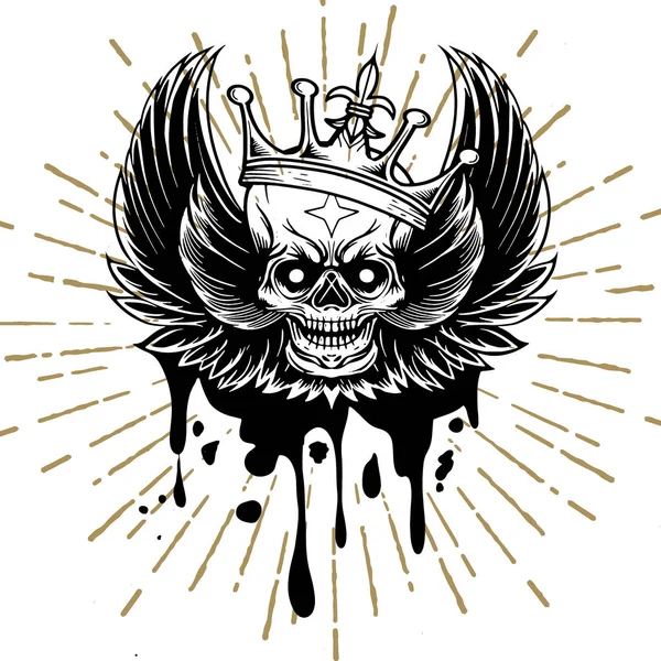 Vektör görüntü kafatası kanatları ve taç, antika arka plan ile. Tatt