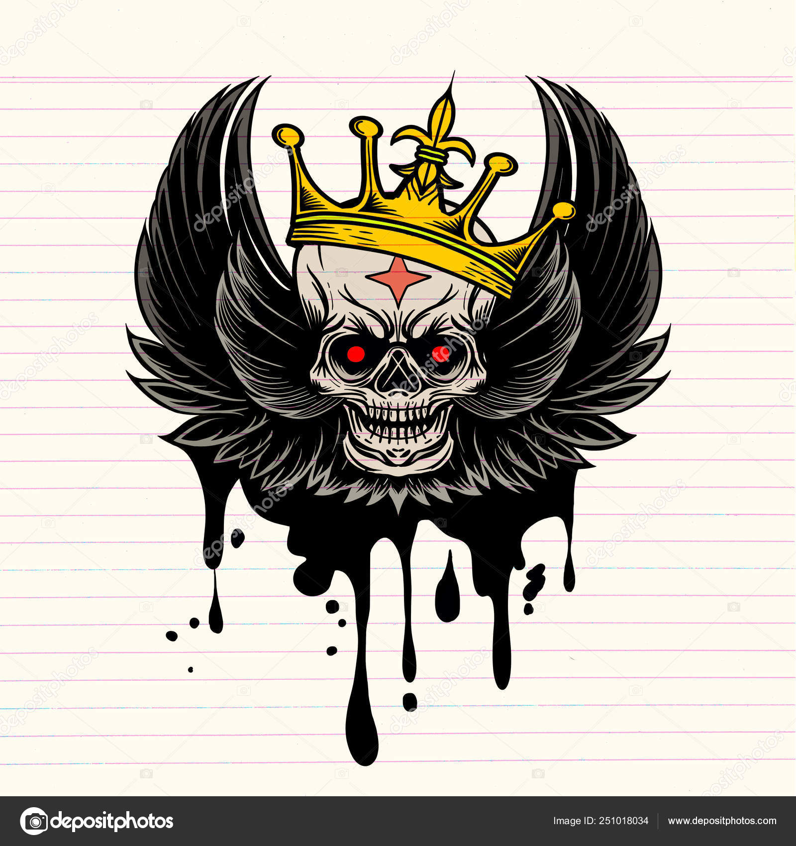 Caveira de imagem vetorial com asas e coroa, fundo vintage. Tatt... Vetor  de ©9george 251018034, image size:1600x1700