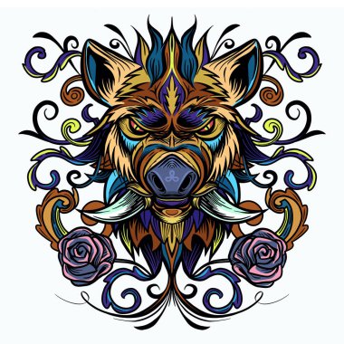 Yaban domuzu desenli başkanı. Domuz. Domuz. 2019 sembolü. Dövme desig