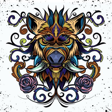 Yaban domuzu desenli başkanı. Domuz. Domuz. 2019 sembolü. Dövme desig