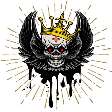 Vektör görüntü kafatası kanatları ve taç, antika arka plan ile. Tatt