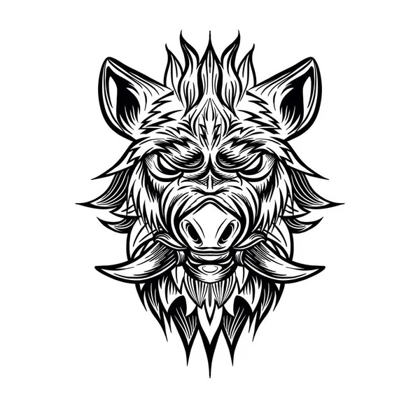 Patterned head of boar. Pig. Swine. Symbol of 2019. Tattoo desig — Stock Vector