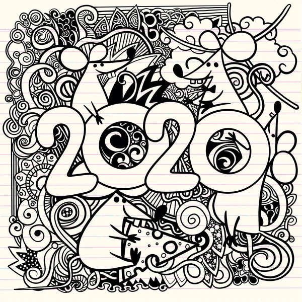 Afbeelding van het concept van symbool chinese gelukkig nieuw jaar 2020. Wild rat. F — Stockvector