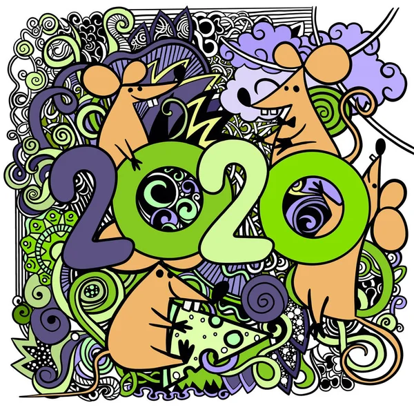 기호 중국 새 해 복 많이 2020의 컨셉 이미지. 야생 쥐입니다. F — 스톡 벡터