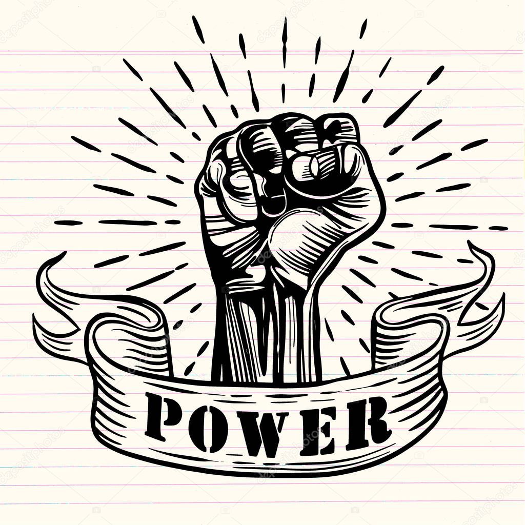 Freehand vector drawing มFist male hand, proletarian protest s