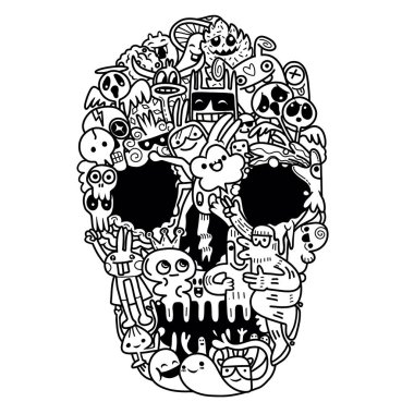 Hand Drawn Skull Made of cute monster clipart