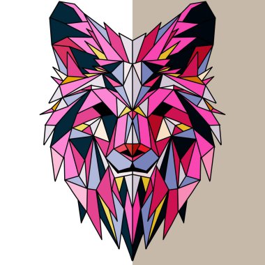 Vektör. Çokgen geometrik kurt kafası. Soyut doğrusal yalıtılmış 
