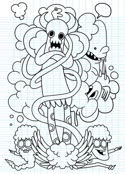 Vector mão desenhada esboço ilustração de um monstro bonito e um f —  Vetores de Stock