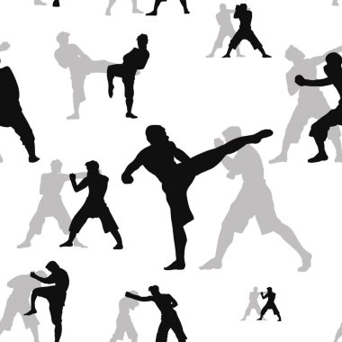 Muay Thai eylem, siluet seti ile Dikişsiz desen,