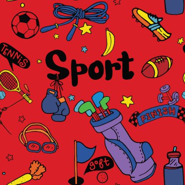Spor ve el çizilmiş şekiller ile kesintisiz çocukça desen. Crea