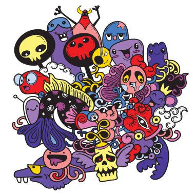 Canavarlar ve sevimli uzaylı Dostu, serin, c vektör çizim