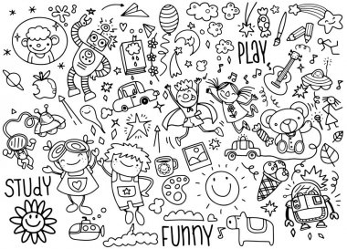 elle çizilmiş çocuk seti doodle, Stil, vektör çizim Doodle