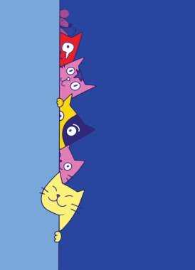 Sevimli doodle kediler duvarın arkasında gizler , karikatür çizim