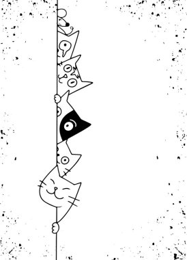 Sevimli doodle kediler duvarın arkasında gizler , karikatür çizim