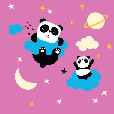 Panda Desen Arka Plan, Mutlu sevimli panda gökyüzünde bahis uçan