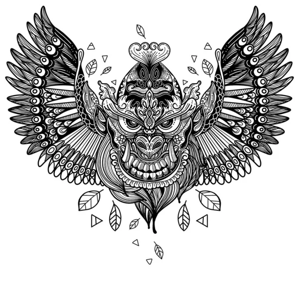 Illustration de monstre avec des ailes, tatouage dessiné à la main, tatouage d — Image vectorielle