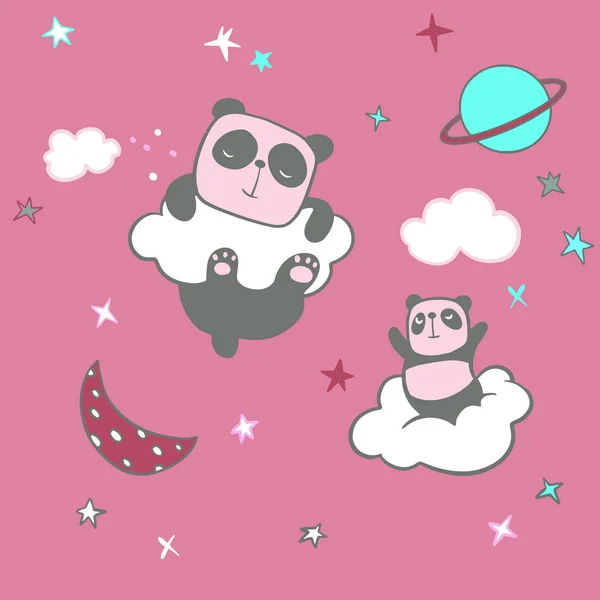Panda Pattern Background, Happy cute panda flying in the sky bet — Stock Vector