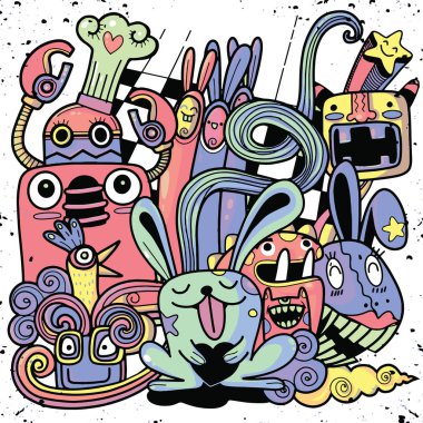 Komik tavşan, arka planlar tekstil ve kumaş için büyük. Vektör