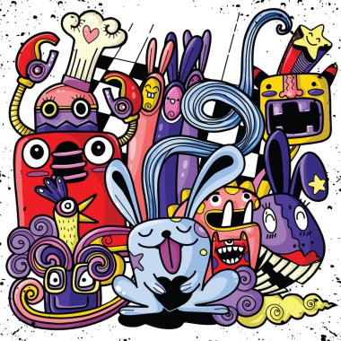 Komik tavşan, arka planlar tekstil ve kumaş için büyük. Vektör