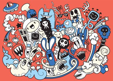 Vektör çizim Doodle sevimli canavar arka plan, el çizmek