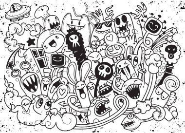 Vektör çizim Doodle sevimli canavar arka plan, el çizmek