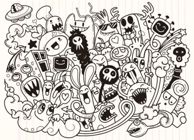 Vektör çizim Doodle sevimli canavar arka plan, el çizmek