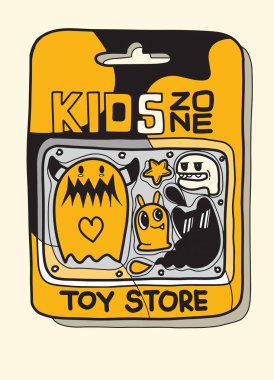 Oyuncak durumda içinde birçok oyuncak, sevimli canavar oyuncak vardır. Vektör il