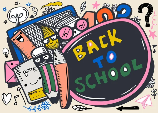 Terug naar school vector banner ontwerp met grappige school karakter — Stockvector