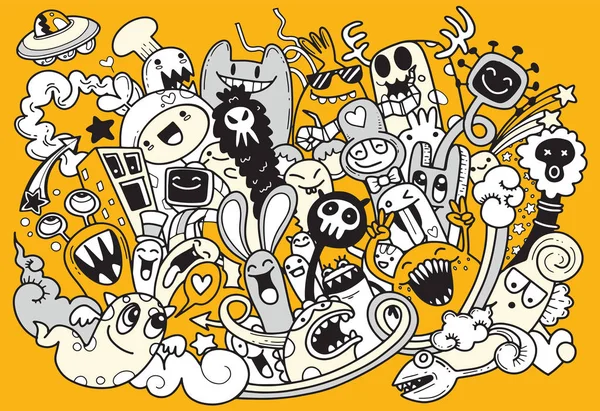 Vektor Illustration des Doodle niedlichen Monster Hintergrund, Hand zeichnen — Stockvektor