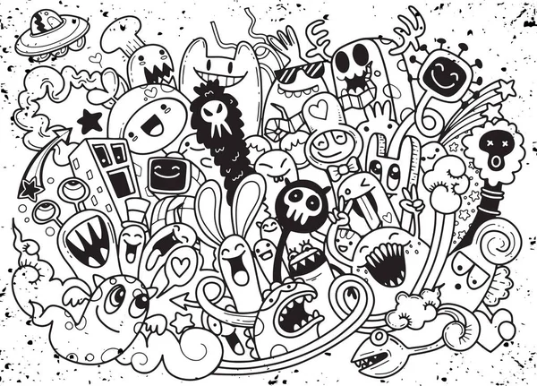 Vector illustratie van Doodle schattig Monster achtergrond, Hand loting — Stockvector
