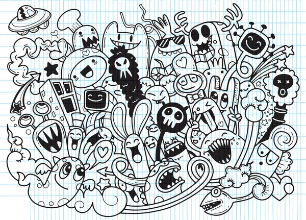 Vektorové ilustrace Doodle roztomilý Monster pozadí, ruční kreslení — Stockový vektor