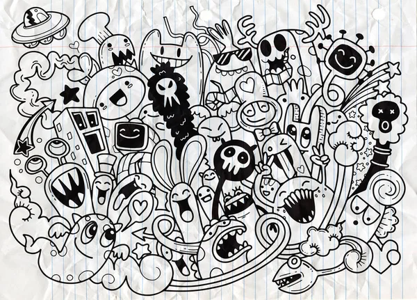 Векторная иллюстрация Doodle cute Monster background, Ручная ничья — стоковый вектор