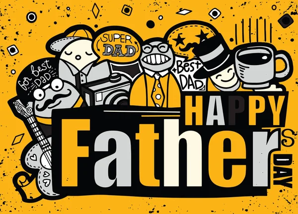 Dzień Szczęśliwych Ojców Ręcznie Rysowana Ilustracja Tle Tekstem Zestaw Ręcznie — Wektor stockowy
