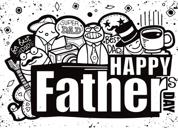 Happy Fathers Day Hand Drawn Illustration Isolated Background Text Set — Stock Vector