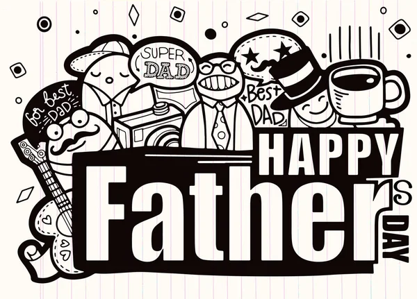 Happy Fathers Day Hand Drawn Illustration Isolated Background Text Set — Stock Vector